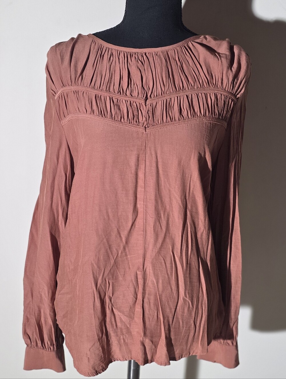 Current Air Long Sleeve Gathered Yoke Top in Soft Burnt Orange  (Size M)